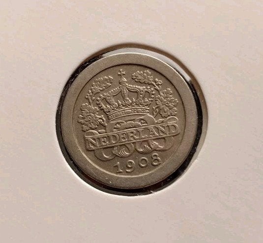 Mooie schaarse stuiver uit 1908 van Wilhelmina, Verzenden, Koningin Wilhelmina, 5 cent, Losse munt