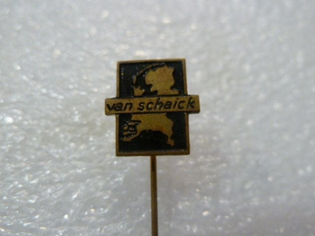 Vintage Speldje 'van Schaik' met kaart van Nederland, Ophalen of Verzenden, Gebruikt, Stad of Land, Speldje of Pin