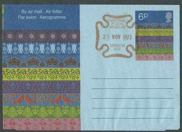 ENGELAND 1973 6p. Kerstmis Airletter, Greiner: 59, FD-Eerste, Verzenden, Gestempeld