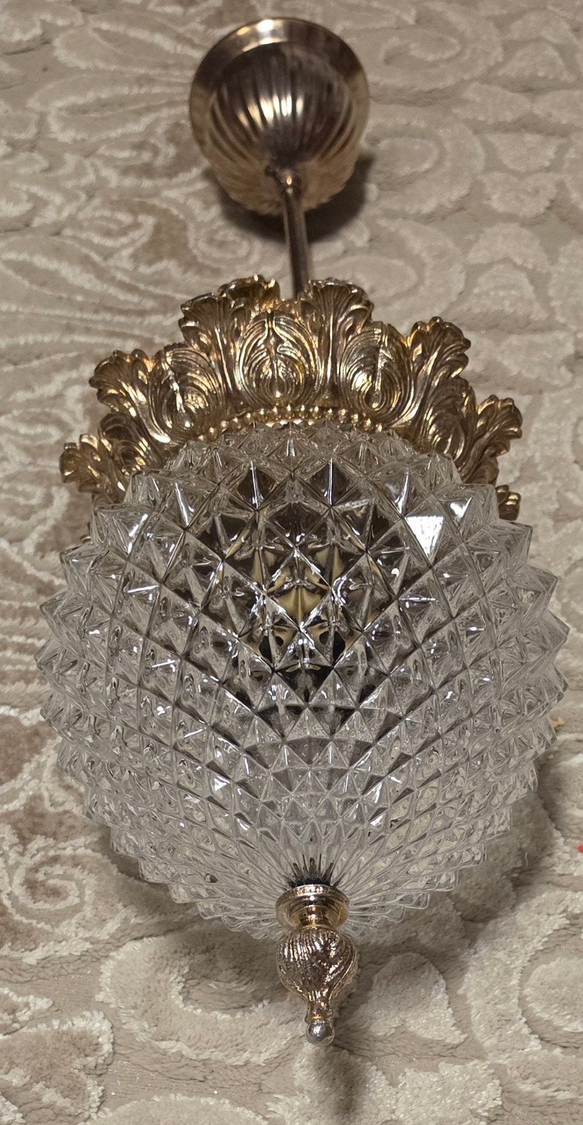 bewerkt retro brocant  kristal glas messing hanglamp, Ophalen of Verzenden