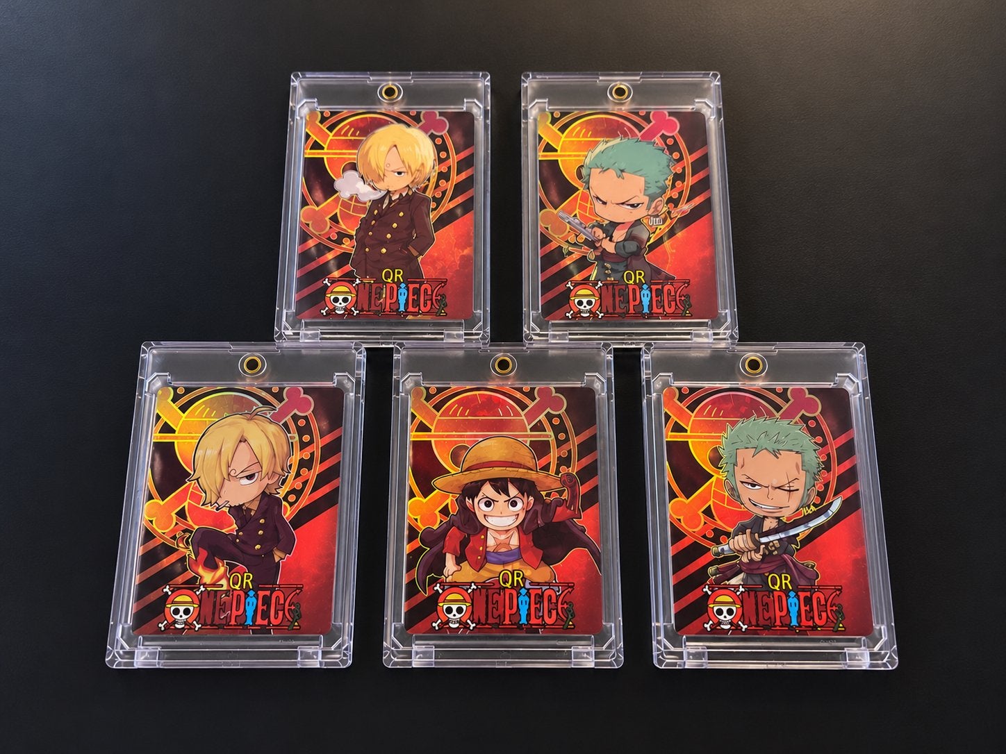 One Piece TCG – 5 Kaarten Luffy Zoro Sanji QR Set, Verzenden, Zo goed als nieuw, Meerdere kaarten, Foil