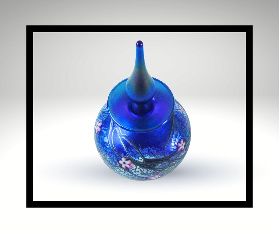 Betoverende OKRA GLASS gesigneerd iriserende PARFUMFLES 1990, Verzenden