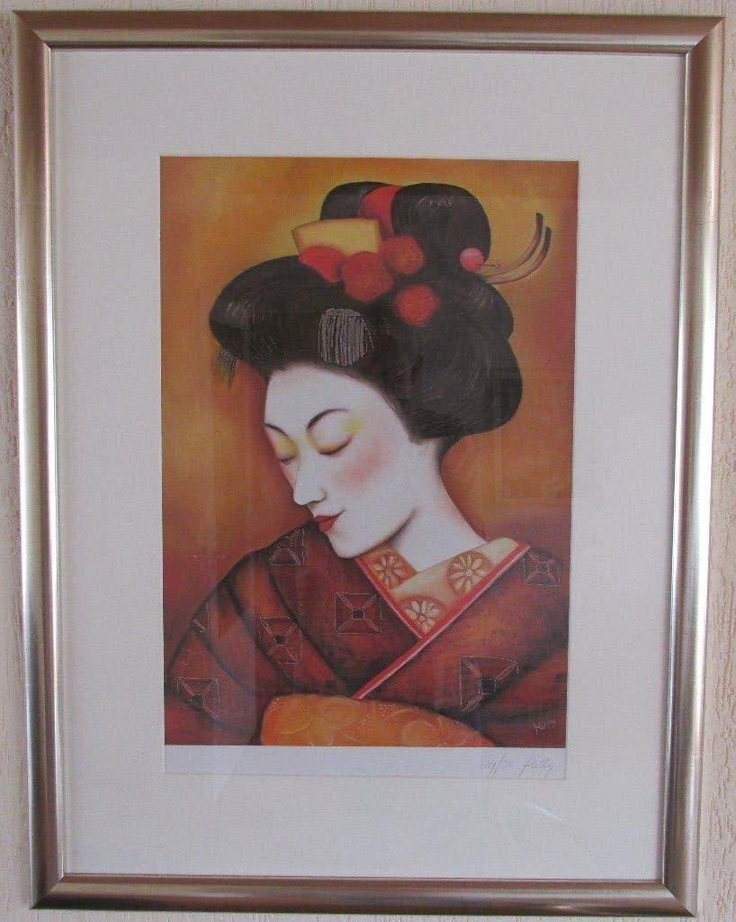 Hilly Jansen - Japanse vrouw - Zeefdruk – Gesigneerd, Figuren, Gesigneerd, Papier/karton, Zeefdruk
