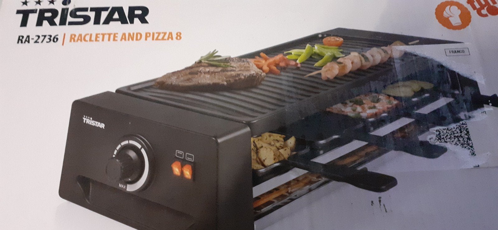 Tristar RA-2736 Raclette en Pizza Grill 8 personen, Ophalen, Zo goed als nieuw, 8 personen of meer