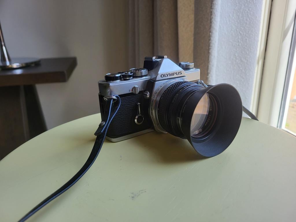 Olympus OM-1 met 50mm 1.8 Olympus F. Zuiko Auto-s lens, Ophalen, Gebruikt, Spiegelreflex, Olympus