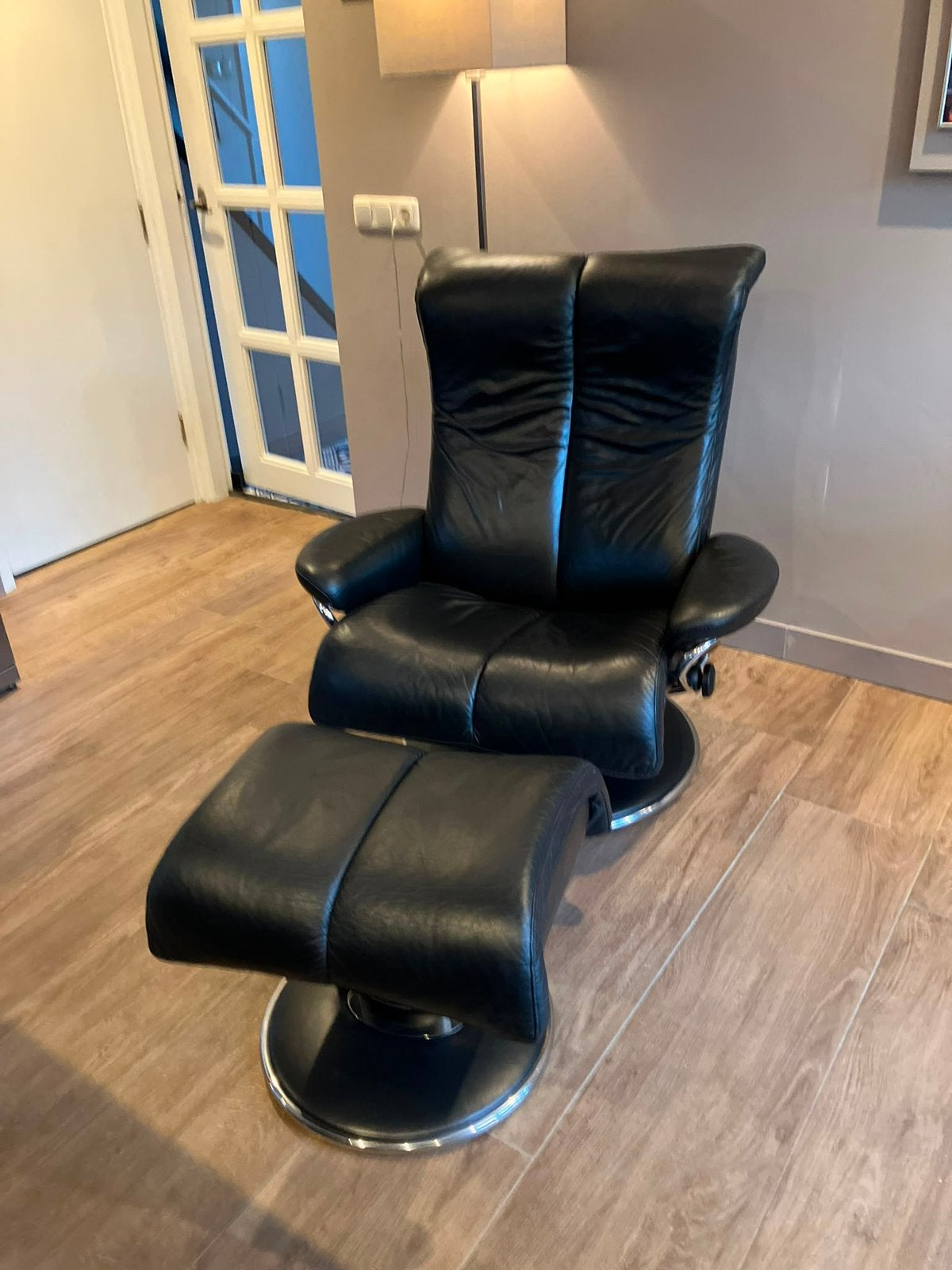 Stressless XXL fauteuil zwart leer, Huis en Inrichting, Fauteuils, Ophalen, Zo goed als nieuw, 50 tot 75 cm, Leer