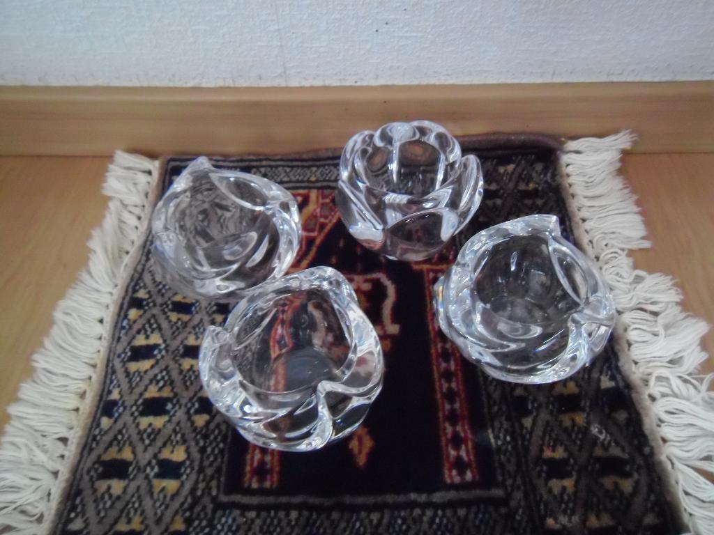 4 kristallen glazen waxinelicht houders, Ophalen of Verzenden, Gebruikt, Overige materialen, Minder dan 25 cm