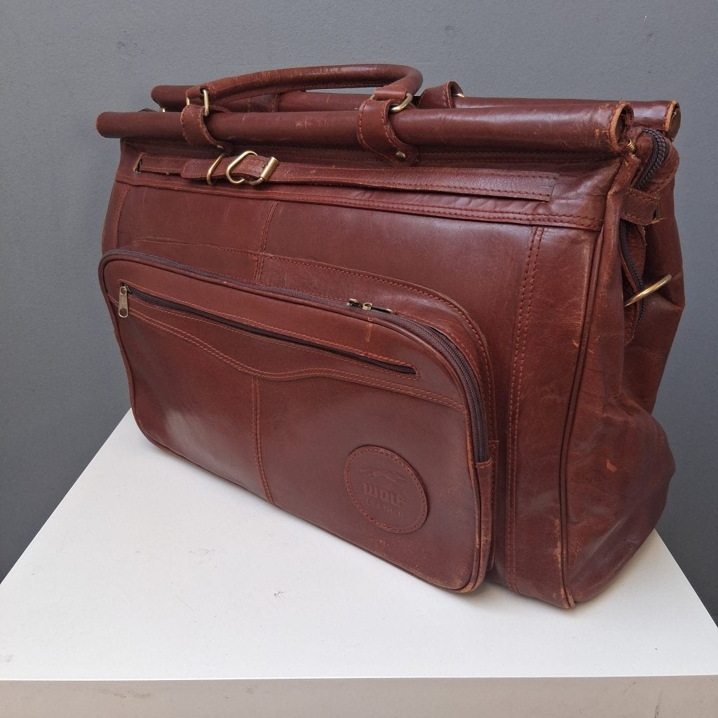 Vintage leren garment bag – Wolf Thailand – old money, Overige merken, Gebruikt, Bruin, Ophalen of Verzenden