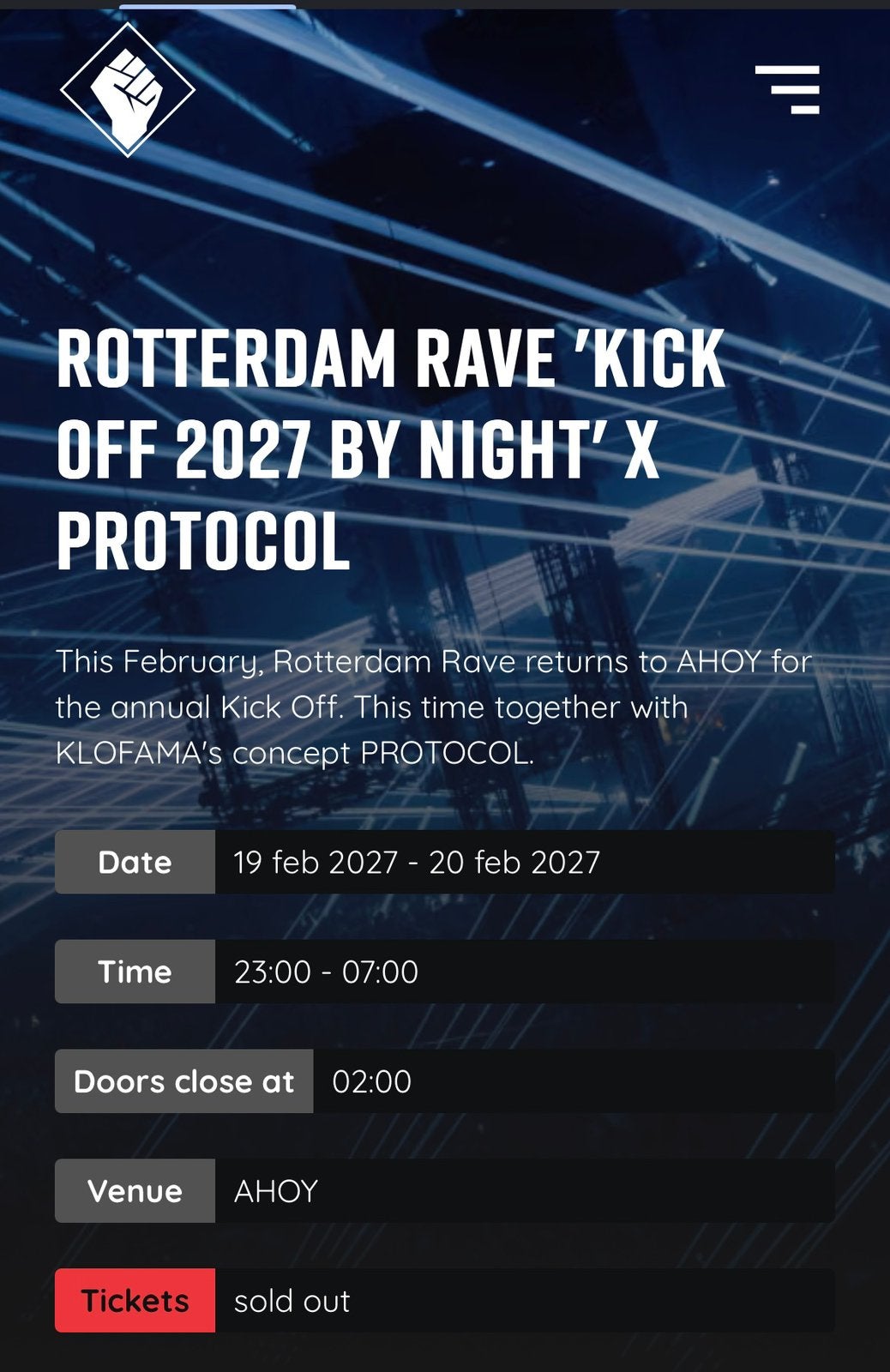 Rave Rotterdam Kick off 2027 by night Protocol, Tickets en Kaartjes, Twee personen