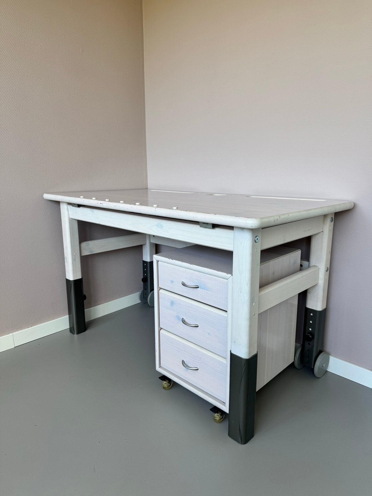 FLEXA classic: bed (halfhoogslaper), bureau en ladekastje, Ophalen, 90 cm, 200 cm, Hout