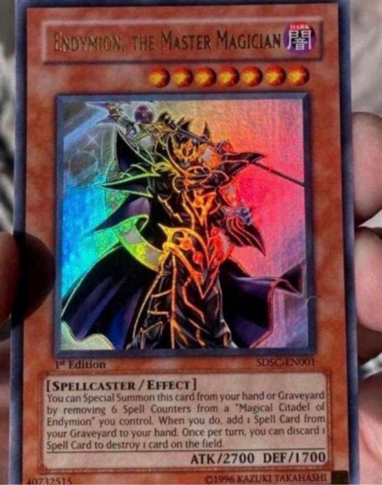 Yu-Gi-Oh! Endymion, the Master Magician SDSC 1st Edition !, Ophalen of Verzenden, Gebruikt, Losse kaart, Foil