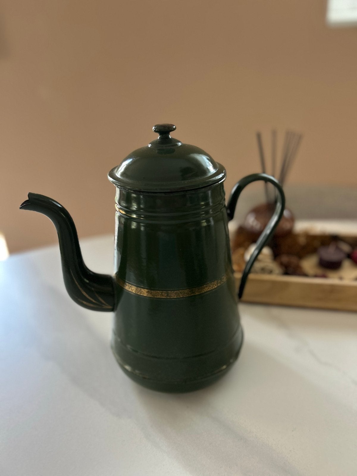 Vintage Groene Emaille Koffiepot - Decoratief, Antiek en Kunst, Ophalen of Verzenden