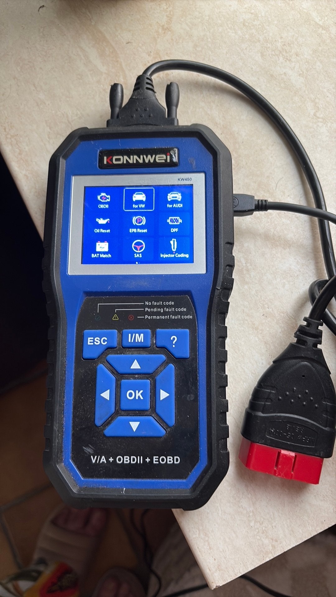 Konnwei 450 auto controleren op storing, Ophalen
