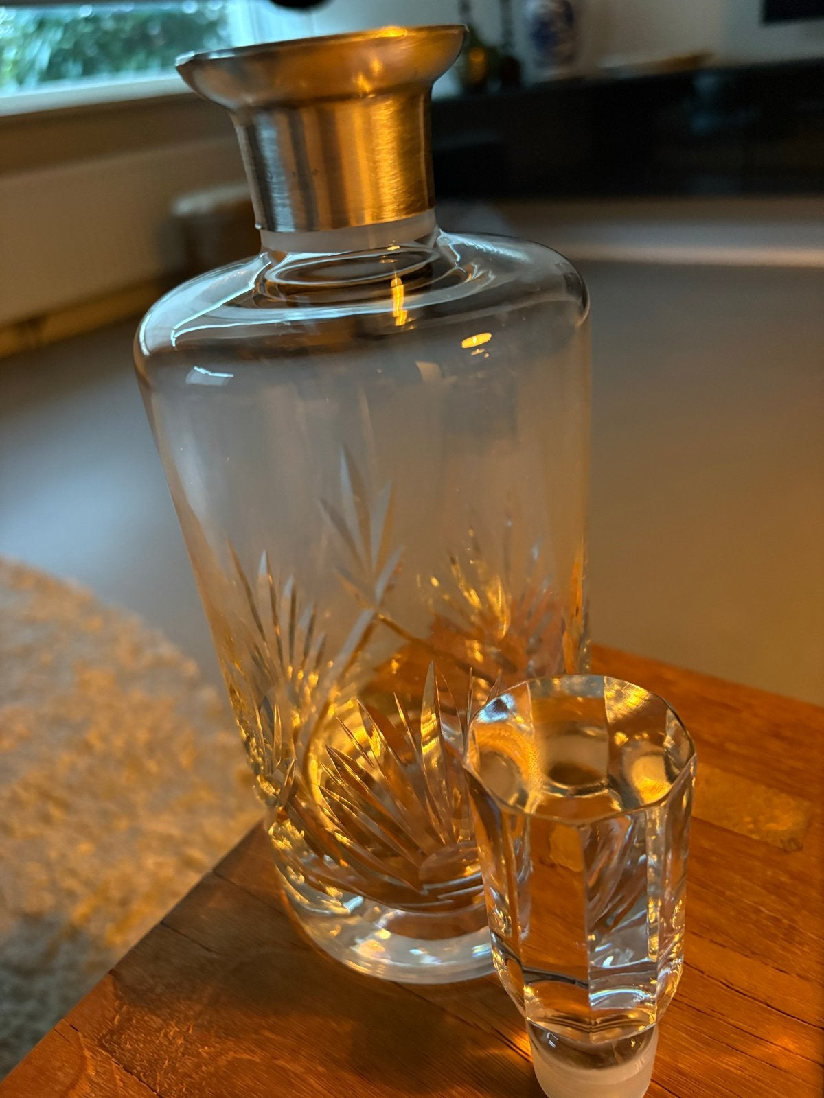 Kristallen karaf met zilveren hals, Antiek en Kunst, Ophalen of Verzenden