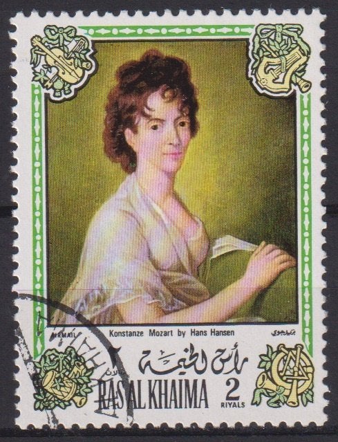 Ras Al Khaima 72 Schilderij Konstanze Mozart vrouw componist, Verzenden, Gestempeld, Overige thema's