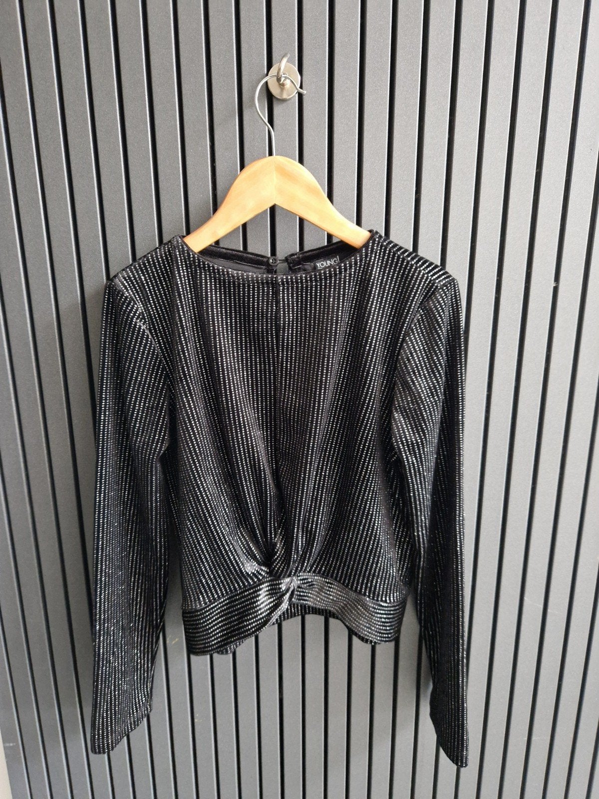 Zwarte glitter top maat 146/152, Meisje, Ophalen of Verzenden, Zo goed als nieuw, Shirt of Longsleeve