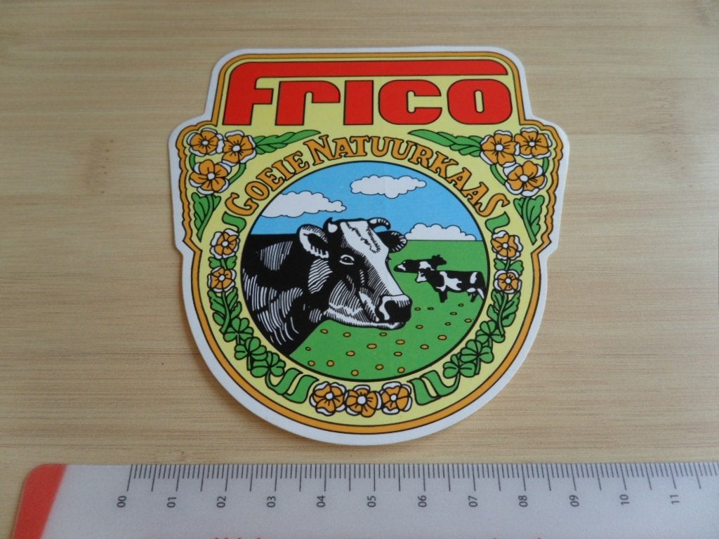 sticker FRICO goeie natuurkaas - zuivel strip koe, Verzamelen, Ophalen, Zo goed als nieuw