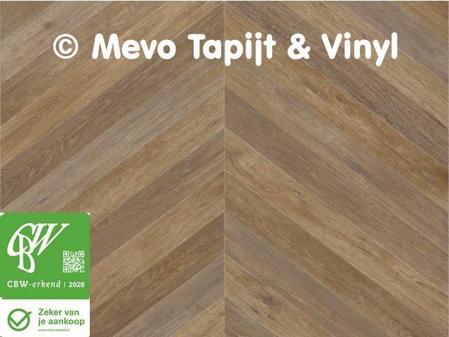 Vinyl parket met hongaarse punt, lengte 6.50 x 4 mtr, Bruin, MeVo tapijt en vinyl, Nieuw, Ophalen of Verzenden
