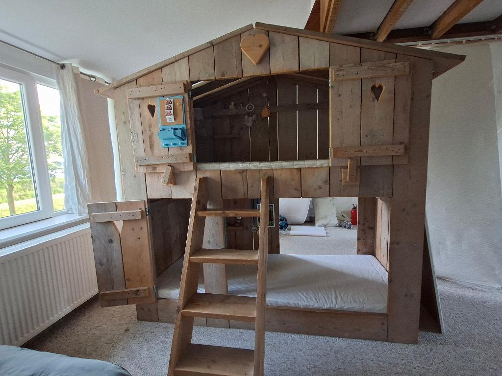 Steigerhouten stapelbed bedstede, Ophalen, Gebruikt, Stapelbed