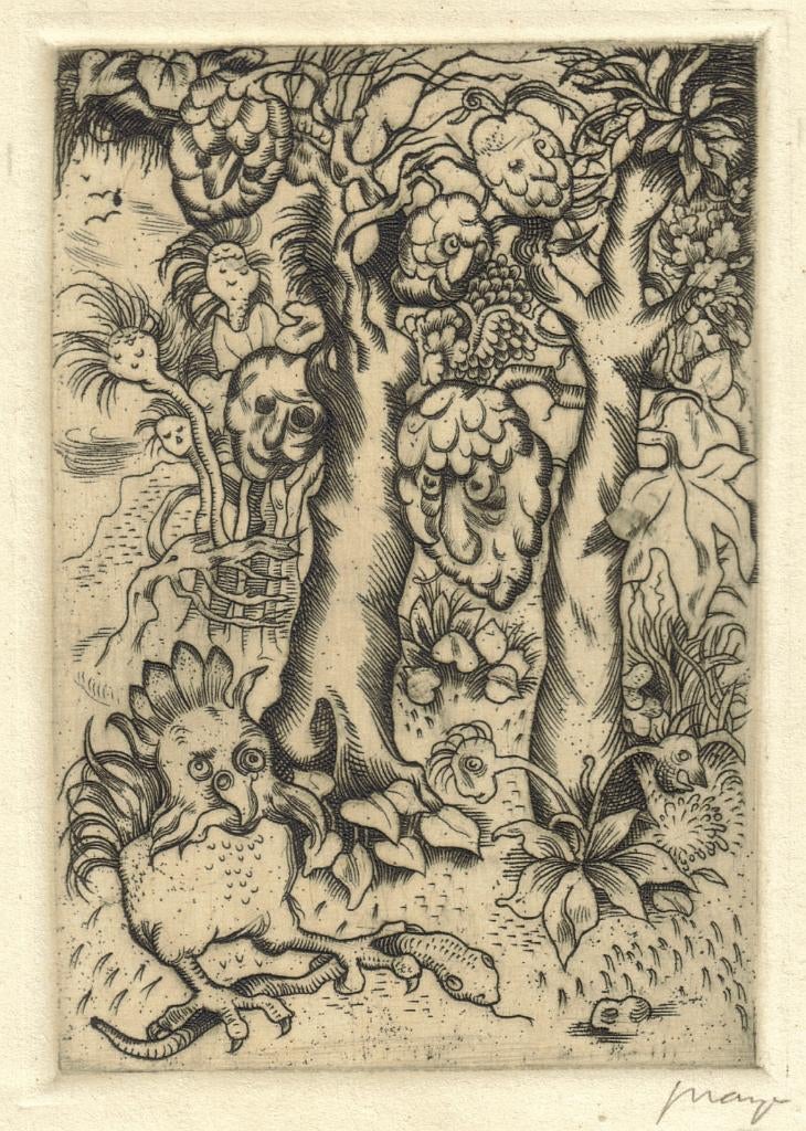 J. M. Prange ets "Landschap met Dieren en Bomen", gesigneerd, Ophalen, Ets, Landschap, Origineel