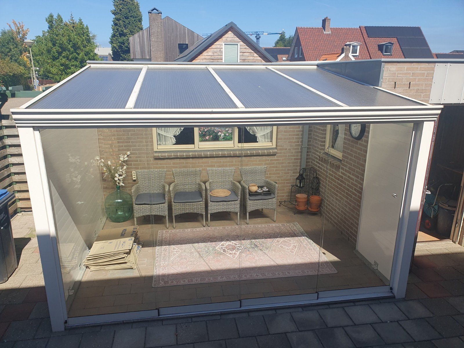aluminium veranda, wit, 4 glazen deuren, Ophalen, Zo goed als nieuw