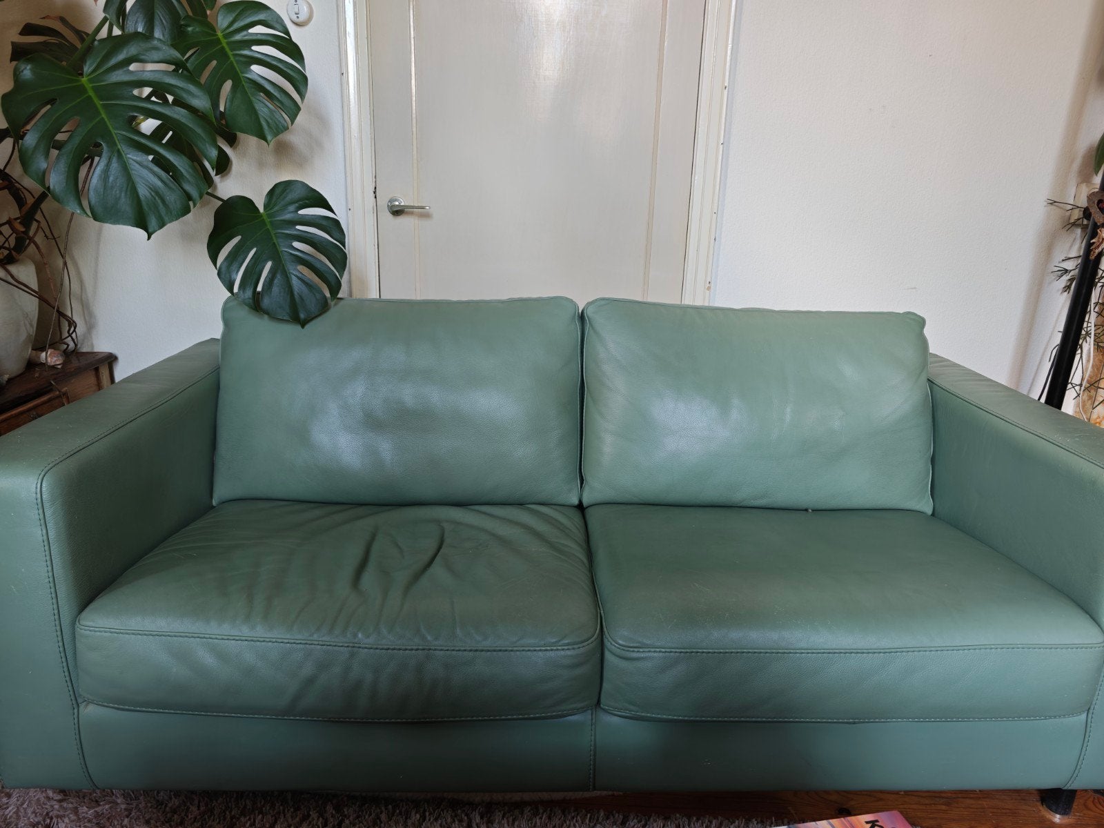 leren bank mintgroen, Ophalen, Gebruikt, 150 tot 200 cm, Tweepersoons