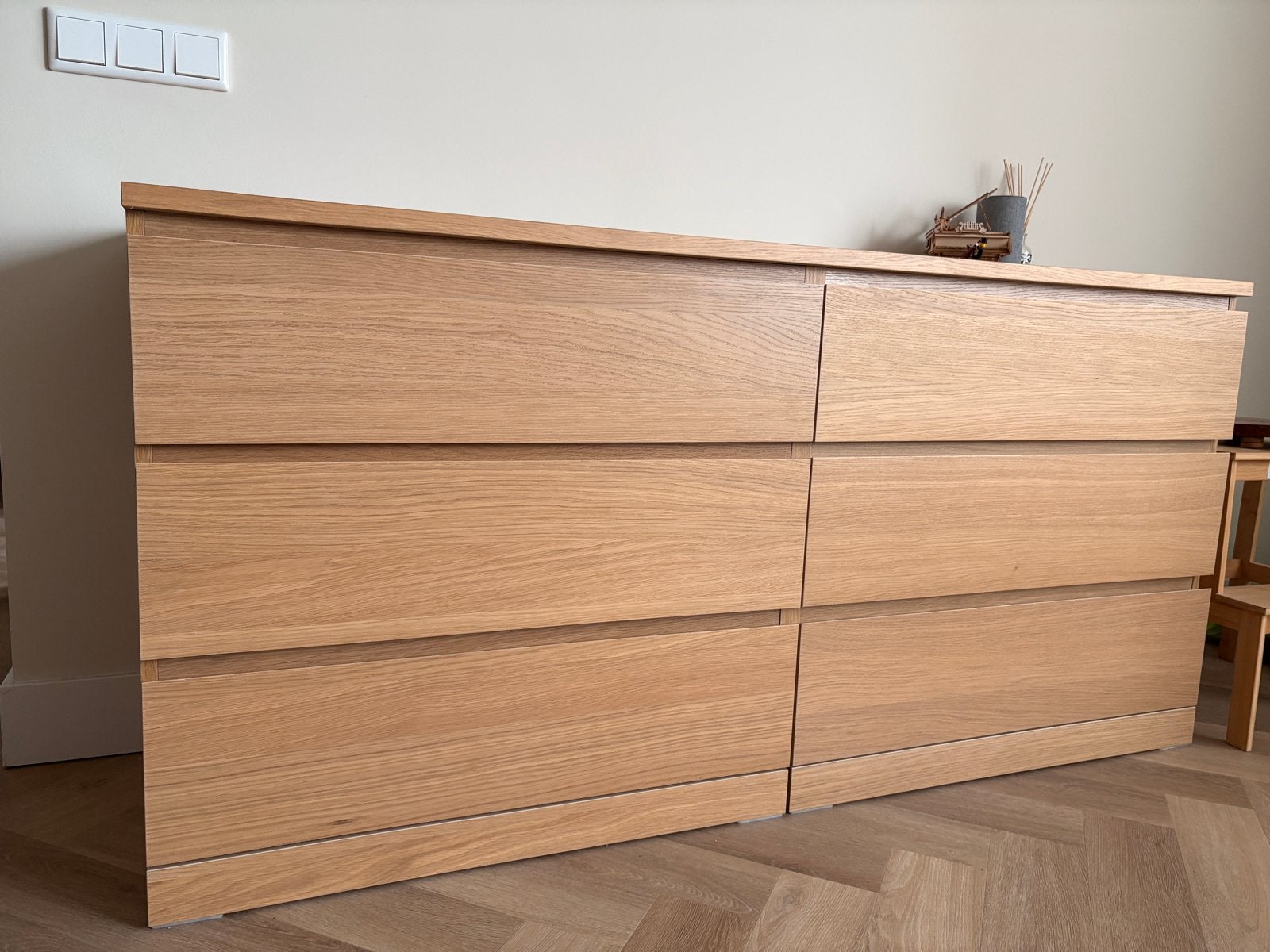 IKEA Malm ladekast met 6 lades, eikenfineer, Huis en Inrichting, Ophalen, 5 laden of meer, 150 tot 200 cm, Zo goed als nieuw