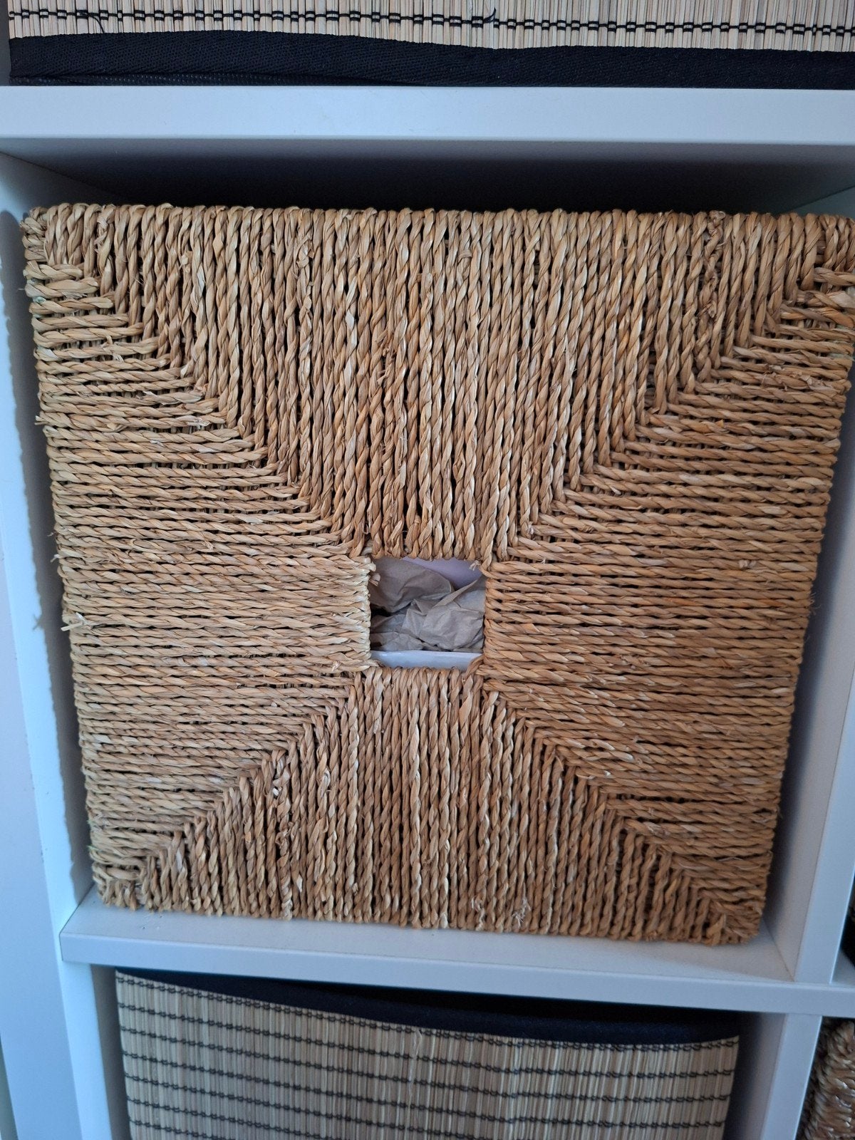 4 stuks Ikea Kallax gevlochten opbergmand van riet, Gebruikt, Gevlochten, Mand, Vierkant