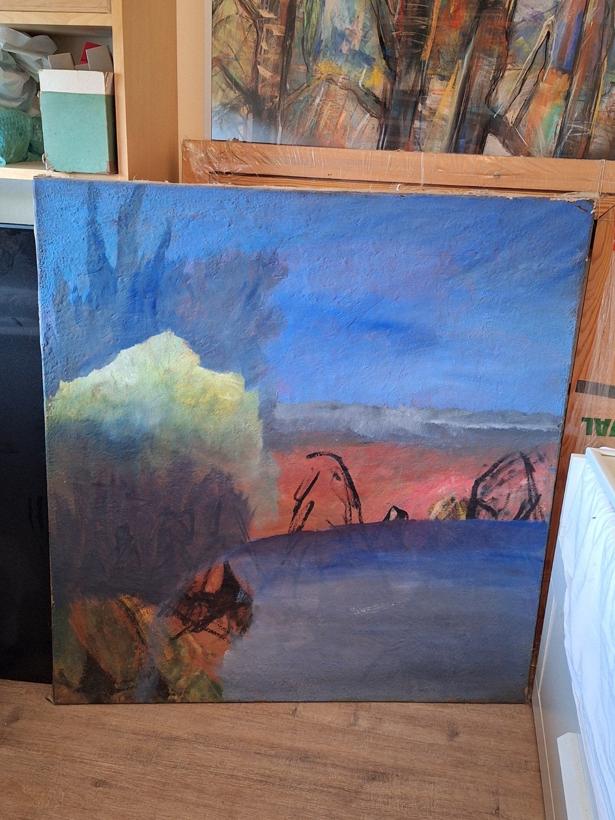 Onaf olieverf landschap schilderij, 100x105 cm, 40 jr, Ophalen