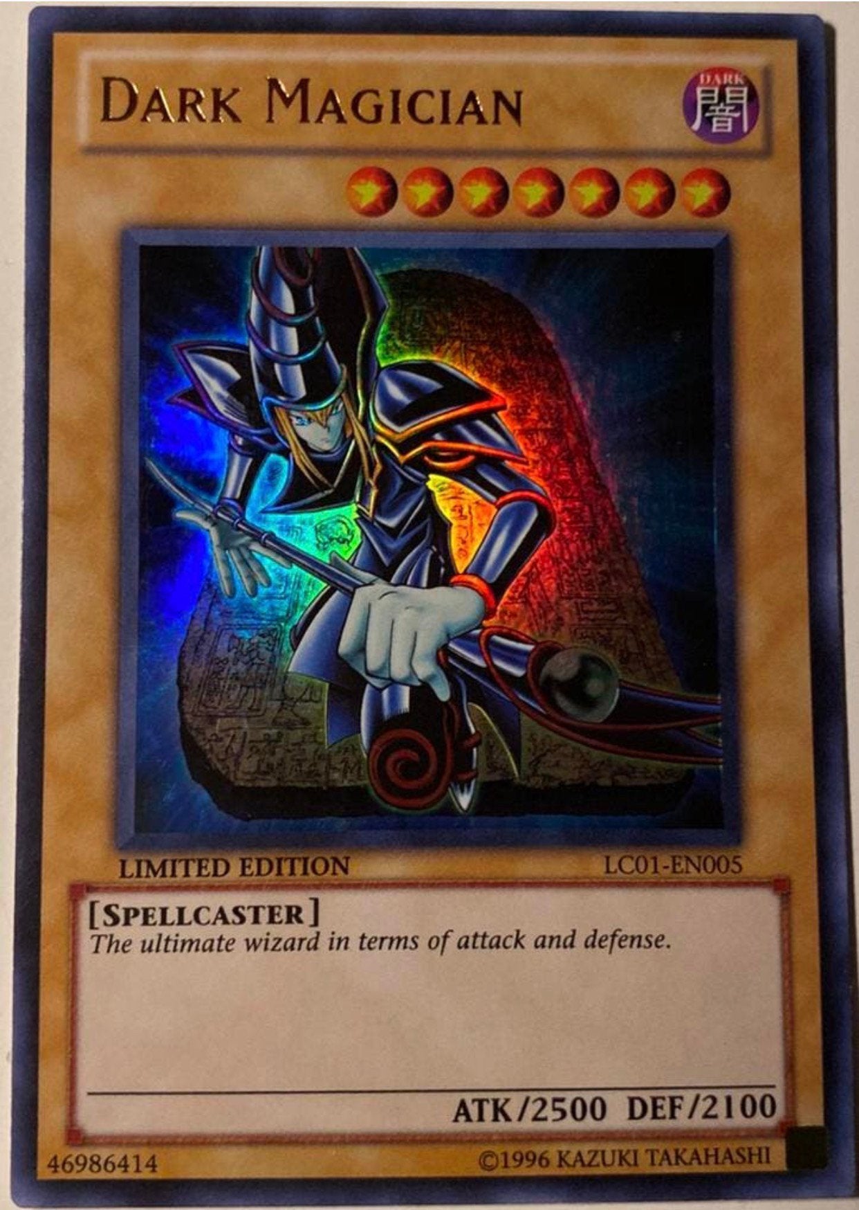 Yu-Gi-Oh! Dark Magician LC01 Limited 1996 Print !, Ophalen of Verzenden, Zo goed als nieuw, Losse kaart, Foil
