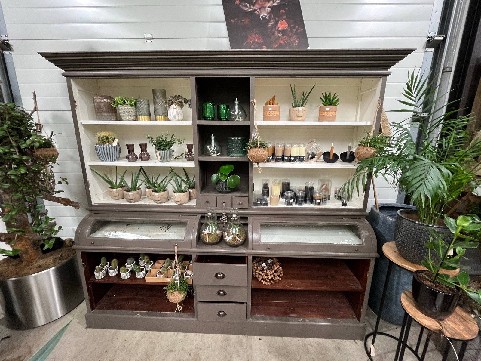Teakhouten kruidenierskast/buffetkast - 234x221cm, Huis en Inrichting, Kasten | Buffetkasten, Ophalen, Gebruikt, 200 cm of meer