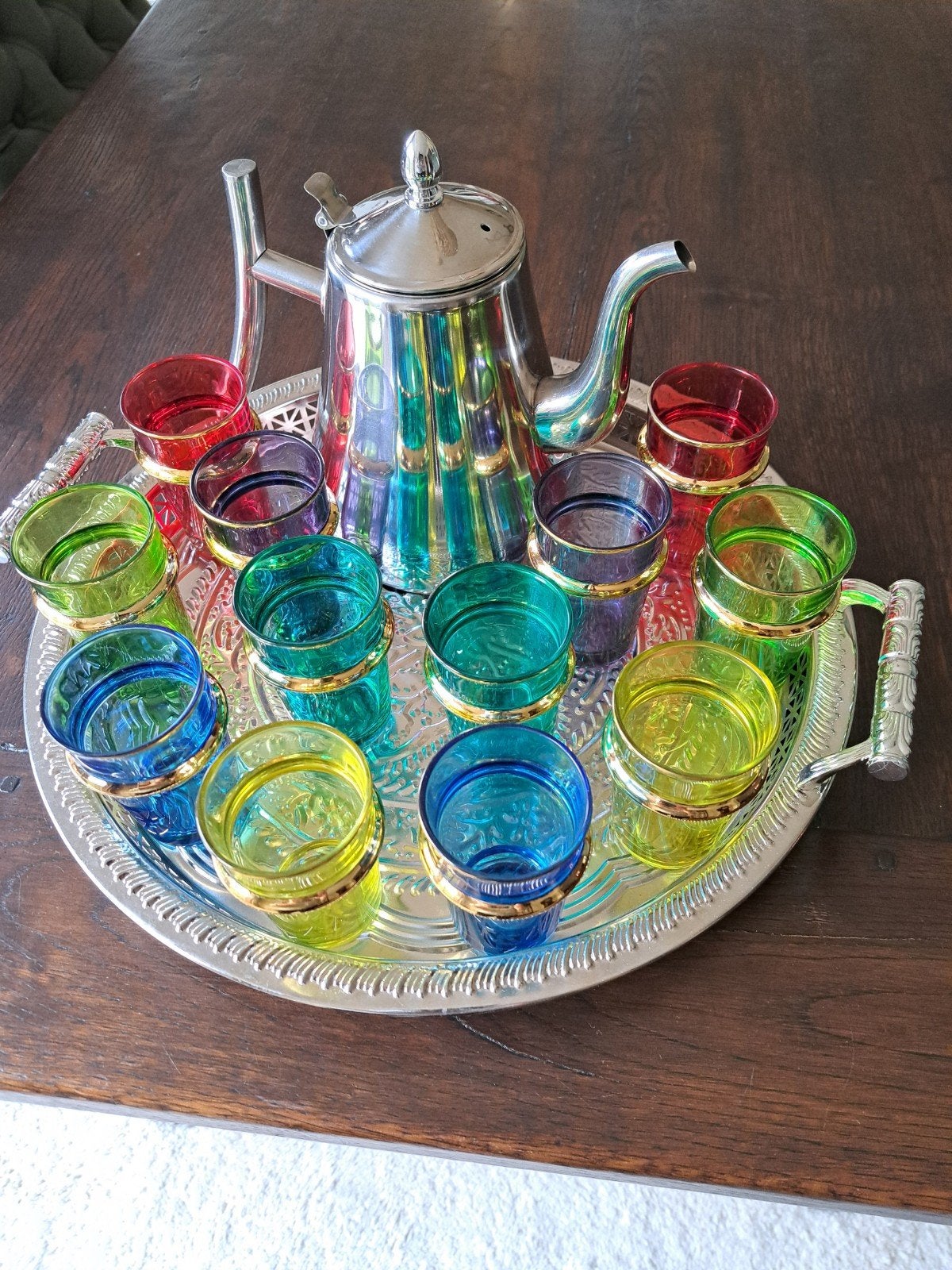 THEE SERVIES NIEUW 12 GLAZEN THEEPOT DIENBLAD, Overige typen, Nieuw, Ophalen of Verzenden, Glas