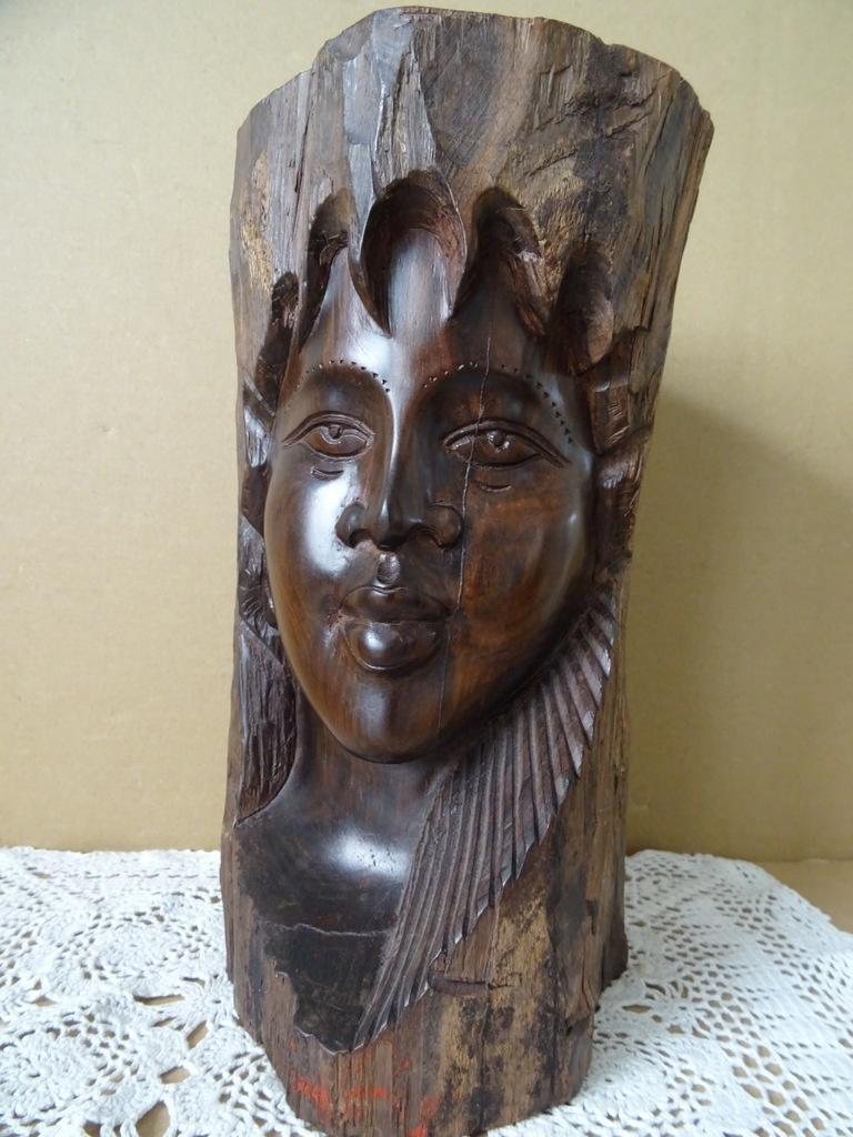 Afrikaans beeld ebbenhouten beeld vrouw tweekoppig 26cm, Antiek en Kunst, Ophalen of Verzenden