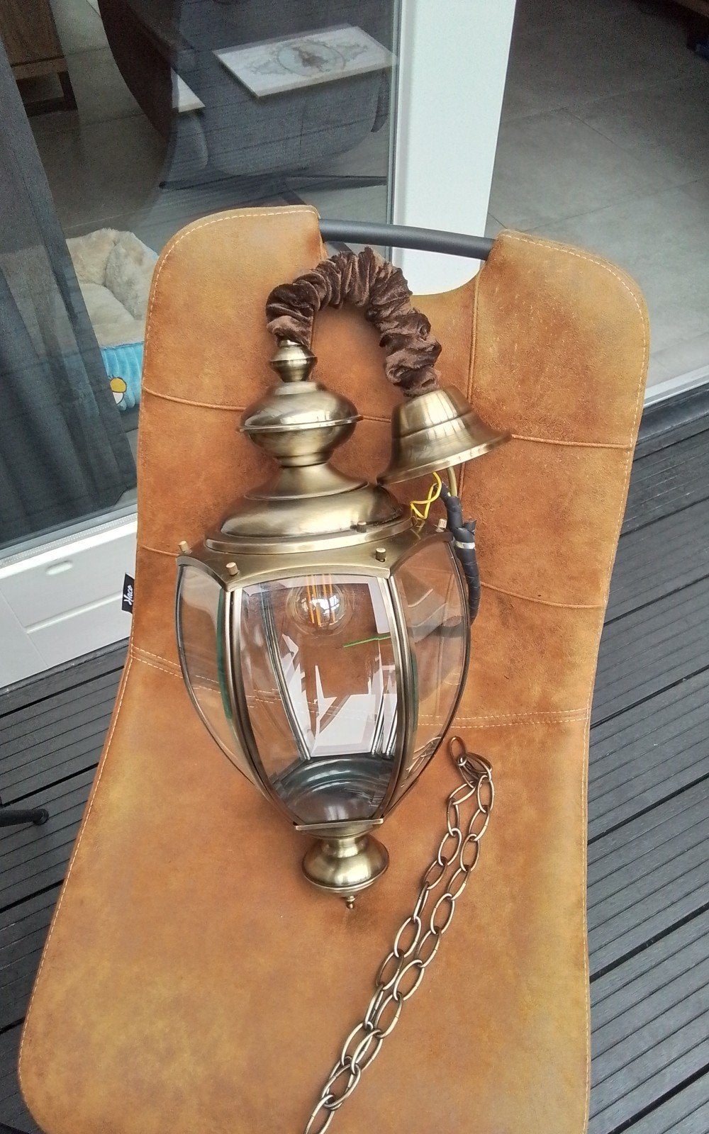 Ideale Lux Hanglamp Norma SP1 Brunito met ketting, Huis en Inrichting, Ophalen, Gebruikt, E27 (groot), Glas