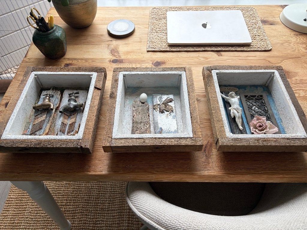 Drieluik assemblage, Overige stijlen, Overige ondergronden, Ophalen of Verzenden, Overige onderwerpen