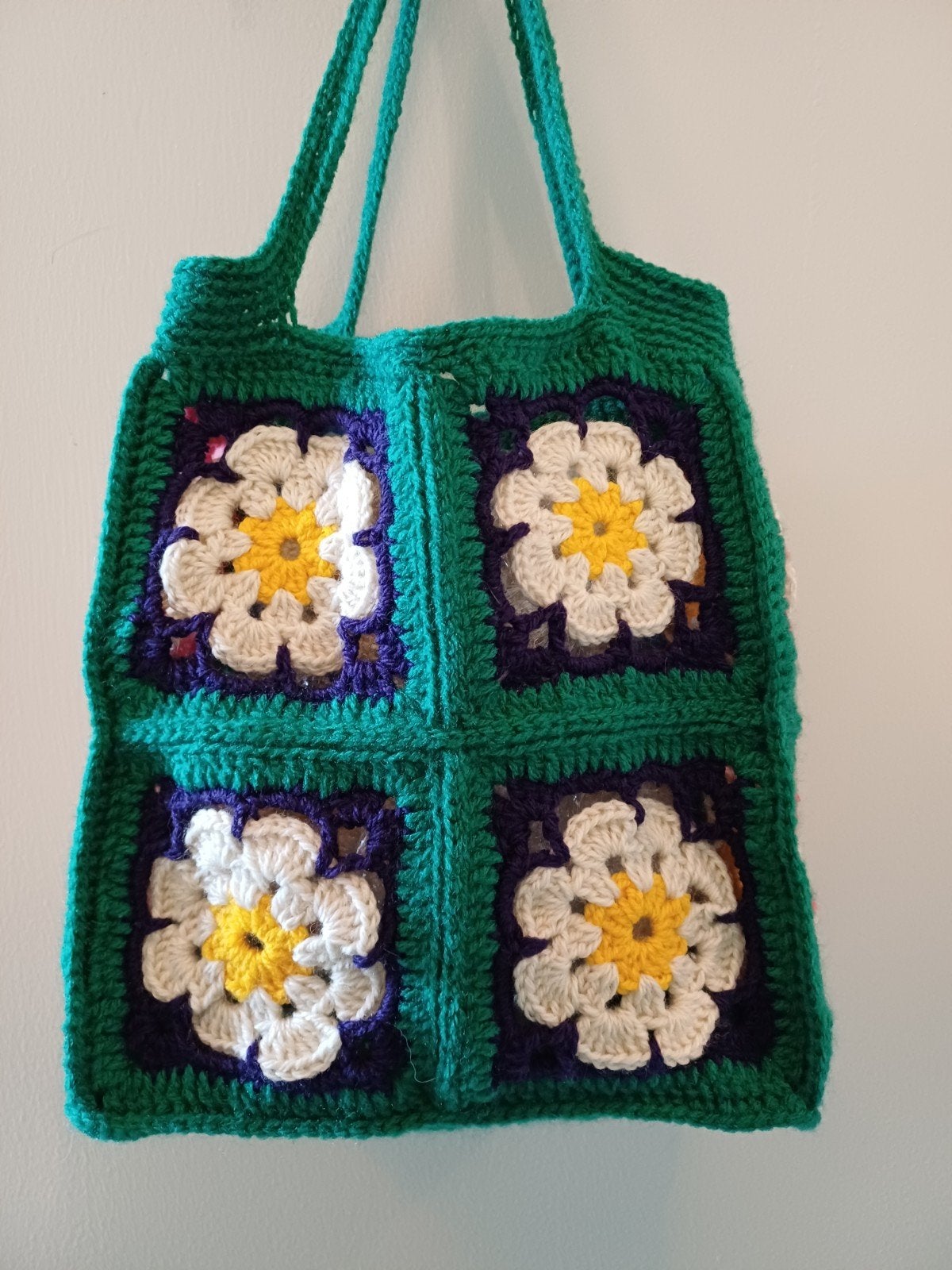 Gehaakte Granny Square Tas - Groen met Bloemen, Ophalen of Verzenden, Nieuw, Groen