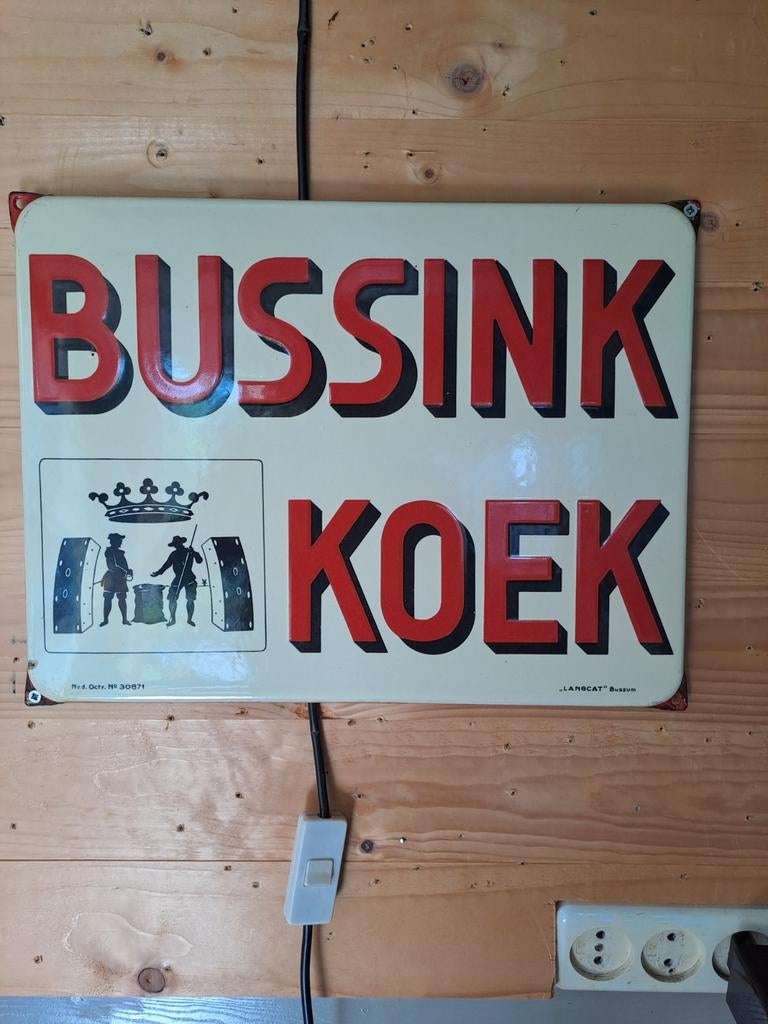 Mooi oud emaille bord Bussink Koek, Ophalen of Verzenden, Gebruikt, Reclamebord