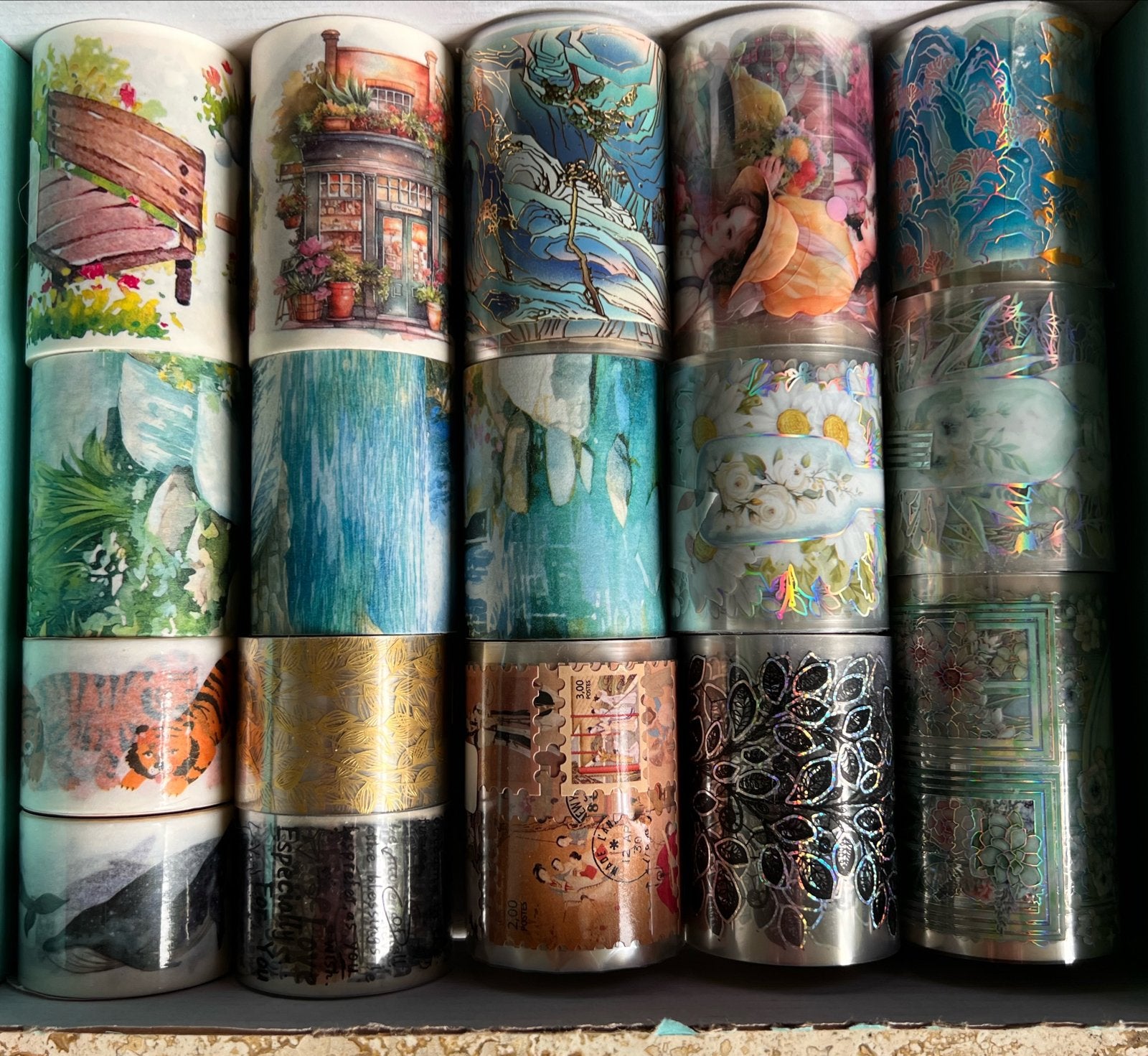Decoratieve washi tapes (17 rollen) - diverse patronen, Hobby en Vrije tijd, Zelfklevend, Meerkleurig, Zo goed als nieuw, Papier of Karton