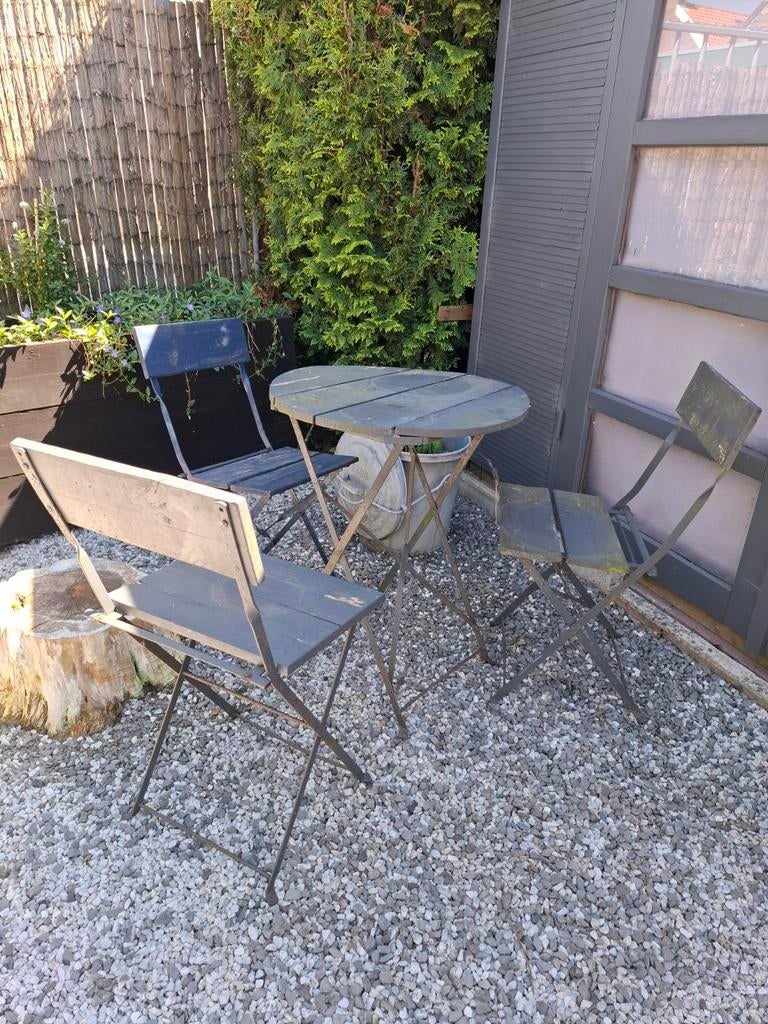 Bistro set: tafel en 3 stoelen, Ophalen, Gebruikt, Hout