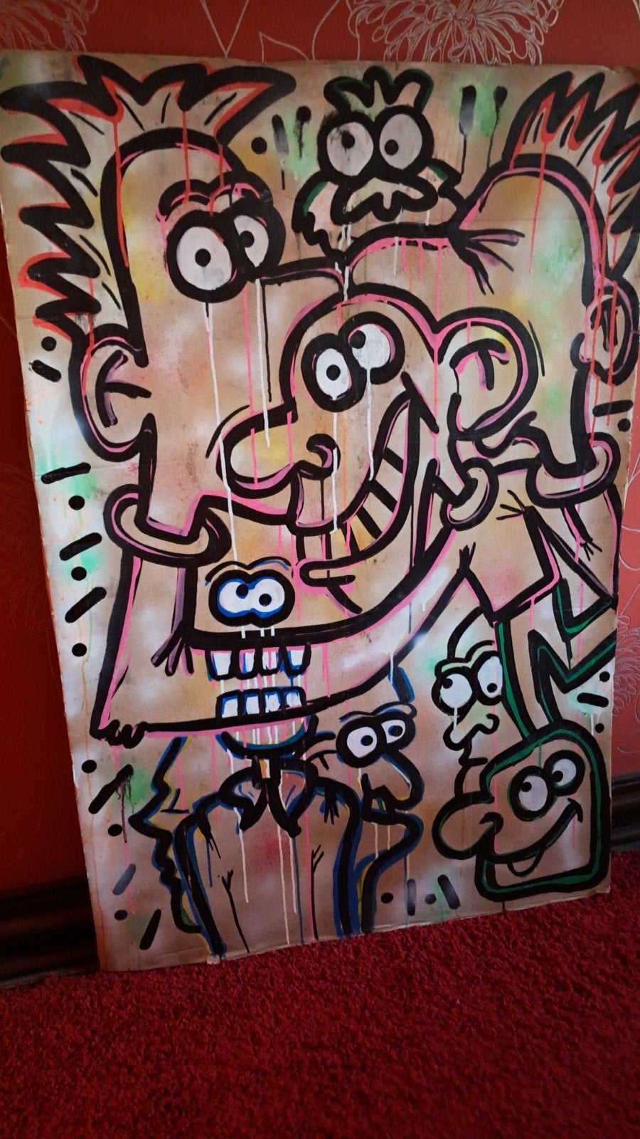 Originele tekening van nikolaiart op karton met moxa markers, Ophalen of Verzenden, Tekening, Overige technieken, Handgemaakt