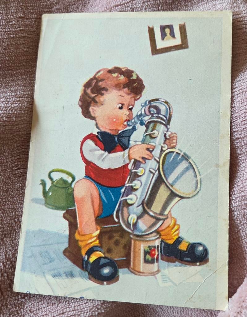 Jongetje speelt saxofoon, Verzenden, 1940 tot 1960, Gelopen, Kinderen