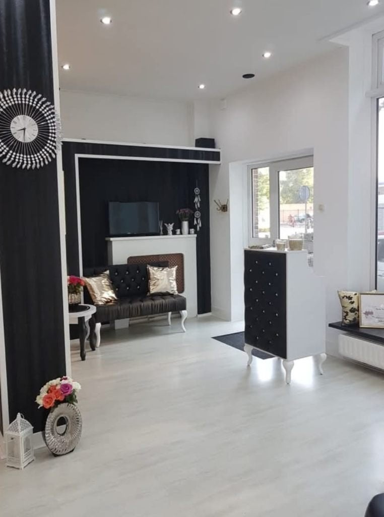 Luxe receptiebalie / ontvangstbalie voor salon, Ophalen, Zwart, Hout, Zo goed als nieuw