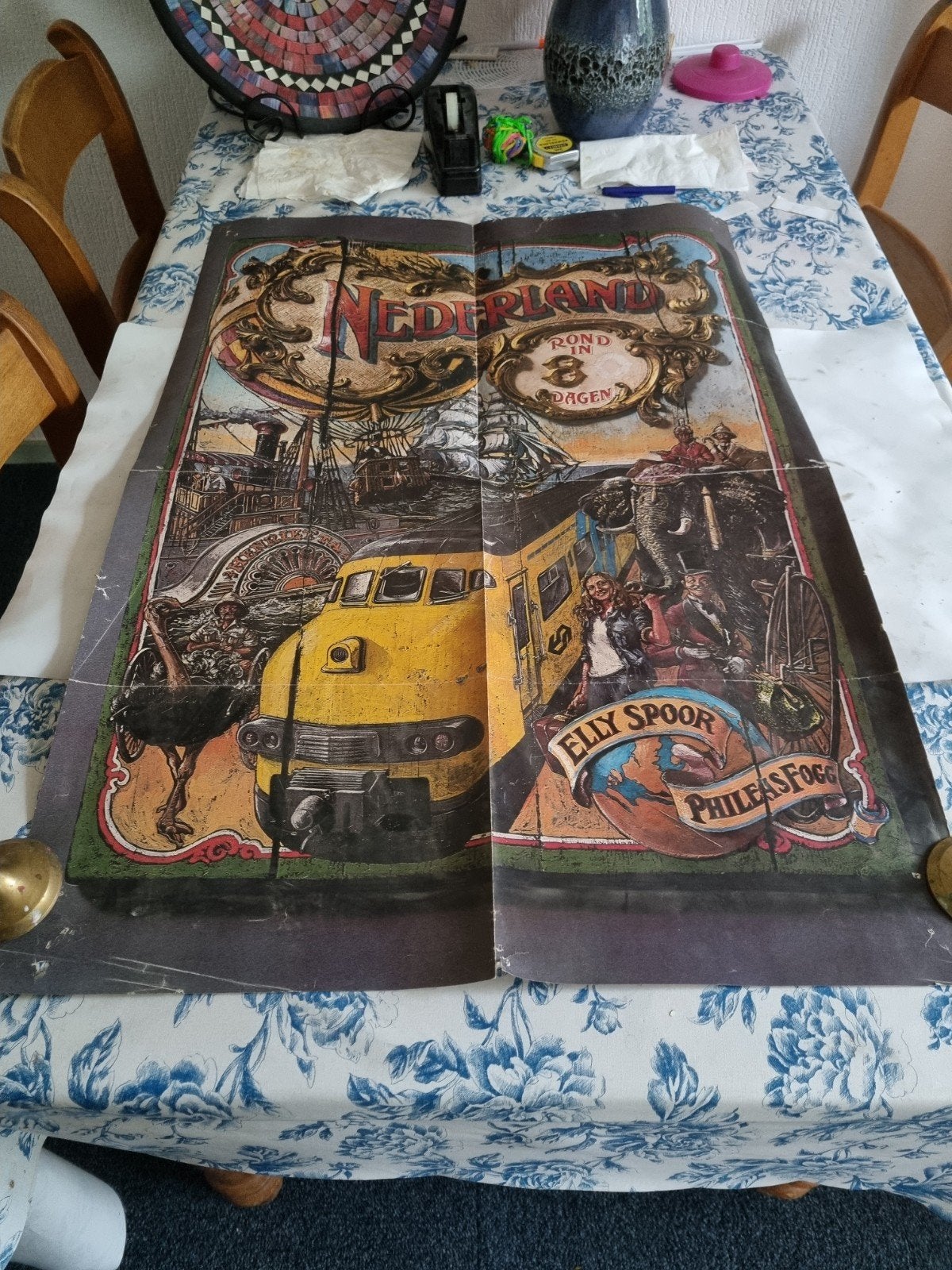 Vintage Poster: Nederland Rond in 8 Dagen - Elly Spoor, Ophalen of Verzenden, Gebruikt, Trein, Overige typen
