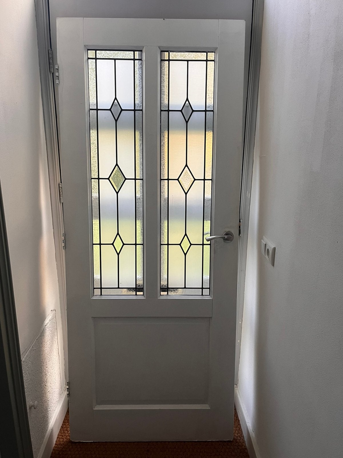 Binnendeur deur met glas in lood ramen, Ophalen, Gebruikt, 80 tot 100 cm, Binnendeur