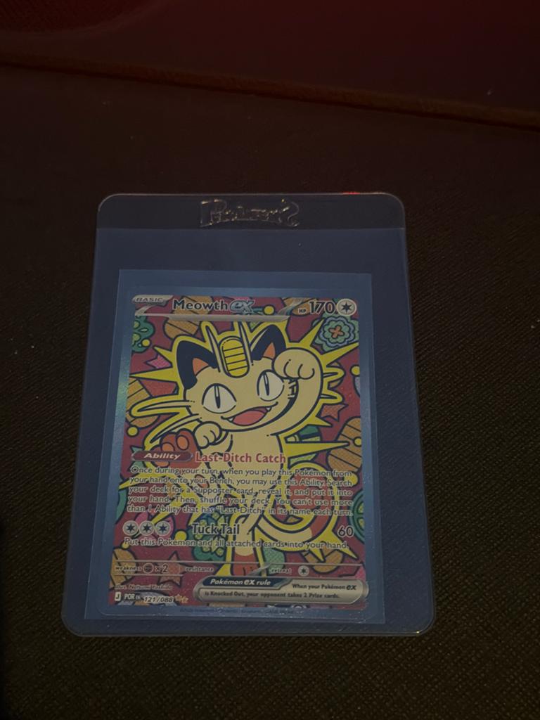 Meowth ex 121/088 Pokemon kaart, Ophalen of Verzenden, Zo goed als nieuw, Losse kaart, Foil