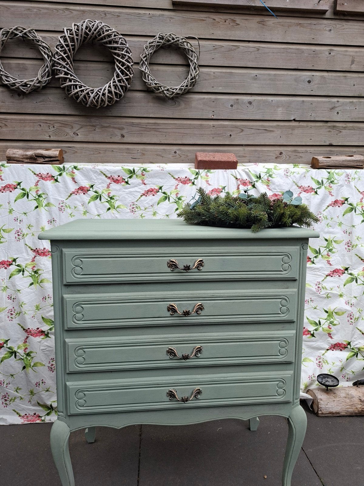 Vintage Commode Saliegroen - Queen Anne Stijl, Ophalen of Verzenden