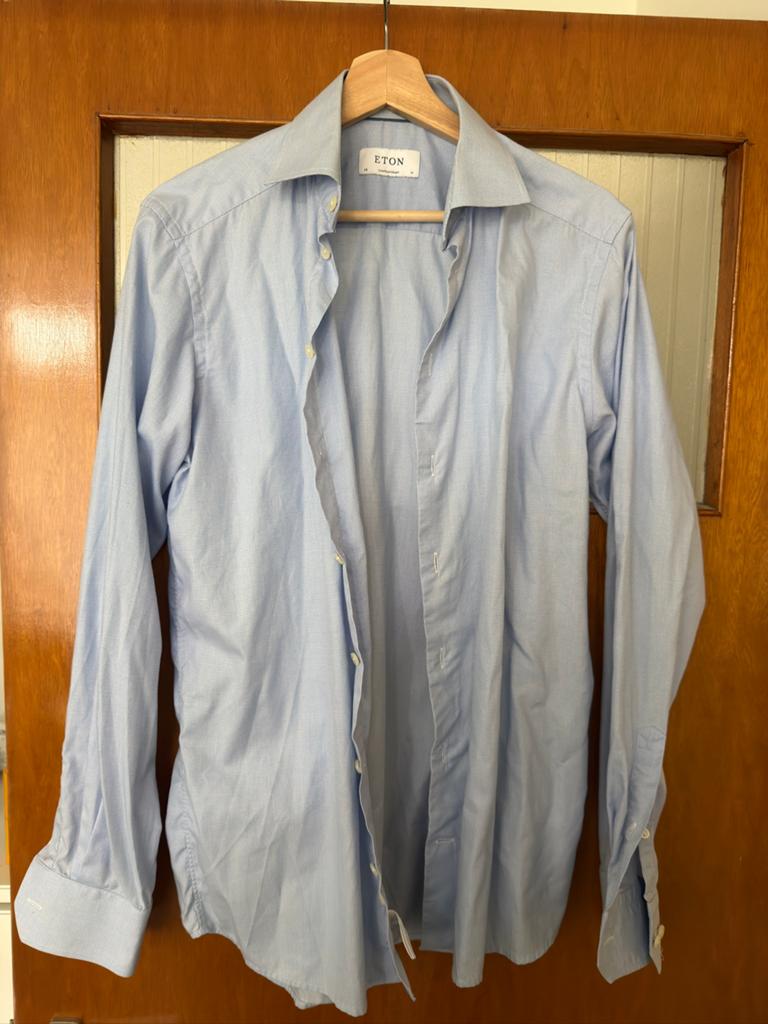 Eton overhemd lichtblauw, Ophalen of Verzenden, Gedragen, Blauw, Halswijdte 38 (S) of kleiner