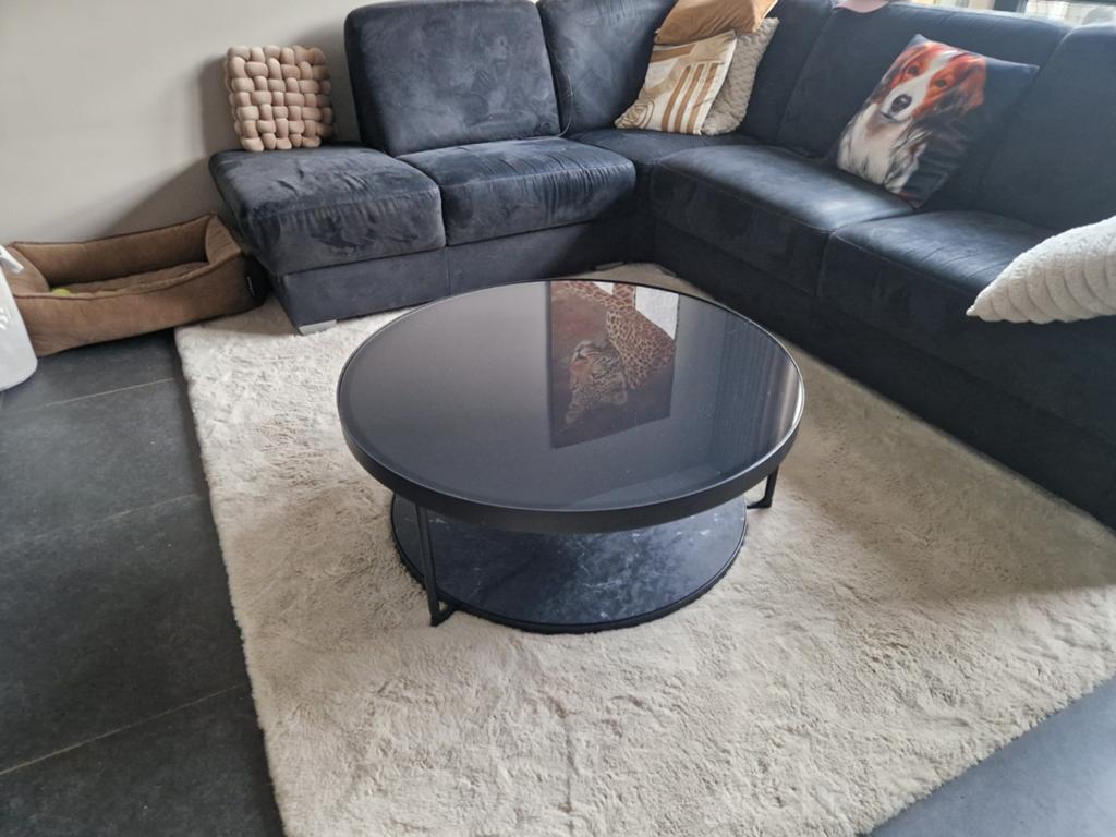 Marmer look/ glazen salon tafel Frotorp, Huis en Inrichting, Tafels | Salontafels, Ophalen, 50 tot 100 cm, Rond, 50 tot 100 cm
