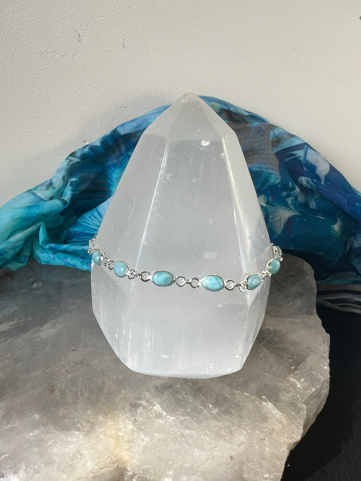 Larimar zilver bergkristal beschermt geluk hoge trilling, Met bedels of kralen, Blauw, Magnolia11, Nieuw