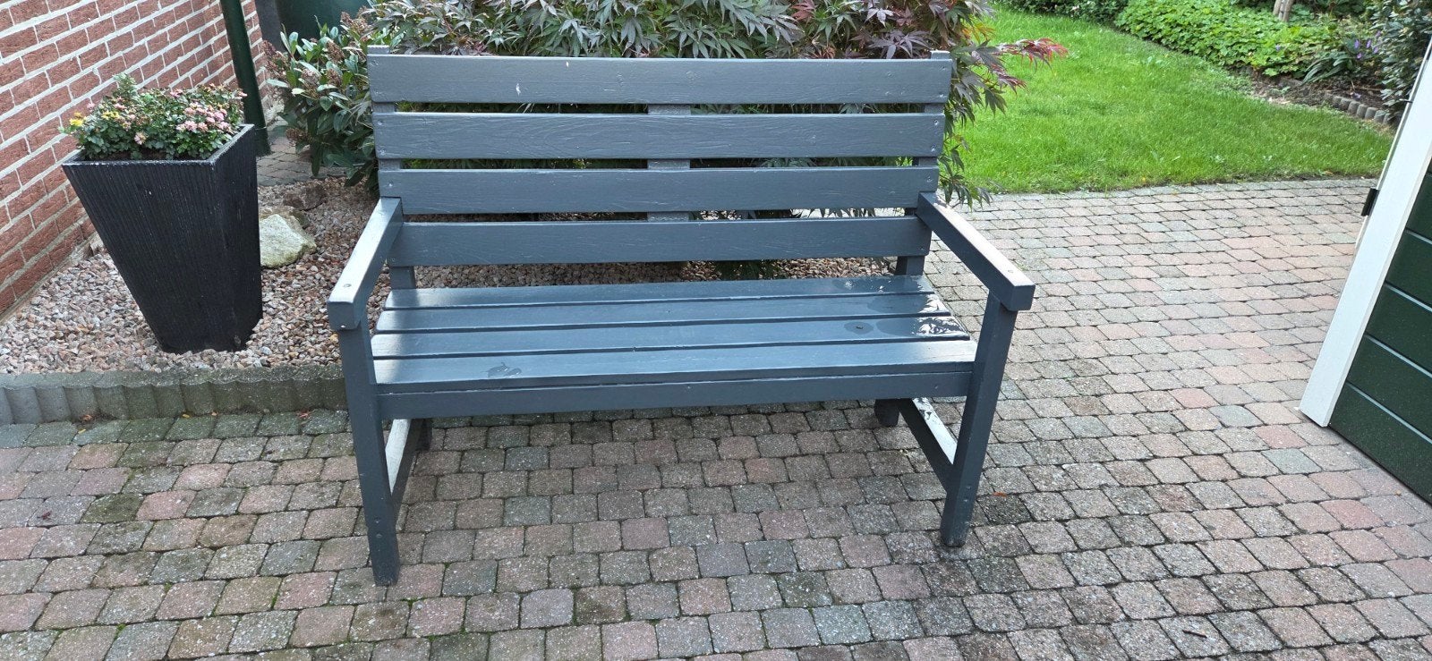 Mooie houten tuinbank - Grijs geverfd, Tuin en Terras, Ophalen, Gebruikt, Hout